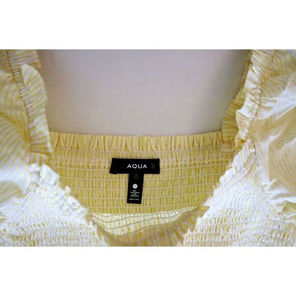 Aqua DI4622C-AQ Women's Sz S Yellow/White Striped Square Neck Smocked Dress - Picture 7 of 14